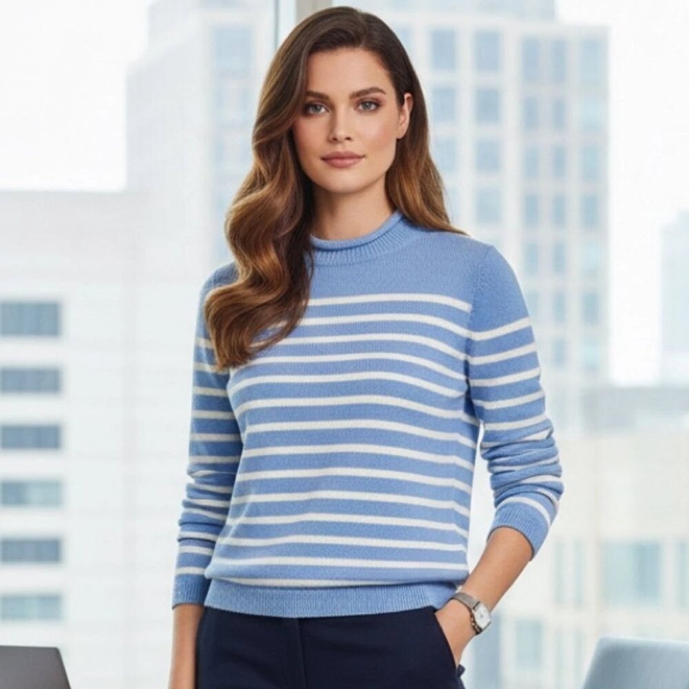 J. Crew Blue/White Striped Classic Mock Neck Sweater XXS NWT